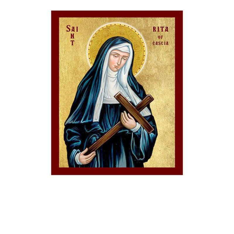 Εικόνα Ορθοδοξίας με περίγραμμα χρυσό σε ξύλο Φλαμουρίας  με  βάση Εικόνα Αγίας Ρίτας της Κασκίας, Χειροποίητη Θρησκευτική Εικόνα Αγίας Ρίτας, Πλακέτα Βυζαντινής Τέχνης, Χριστιανική Θρησκευτική Τέχνη Διάσταση 40x30 cm (15,8 x 11,8 ίντσες)INTRAEK-432167238
