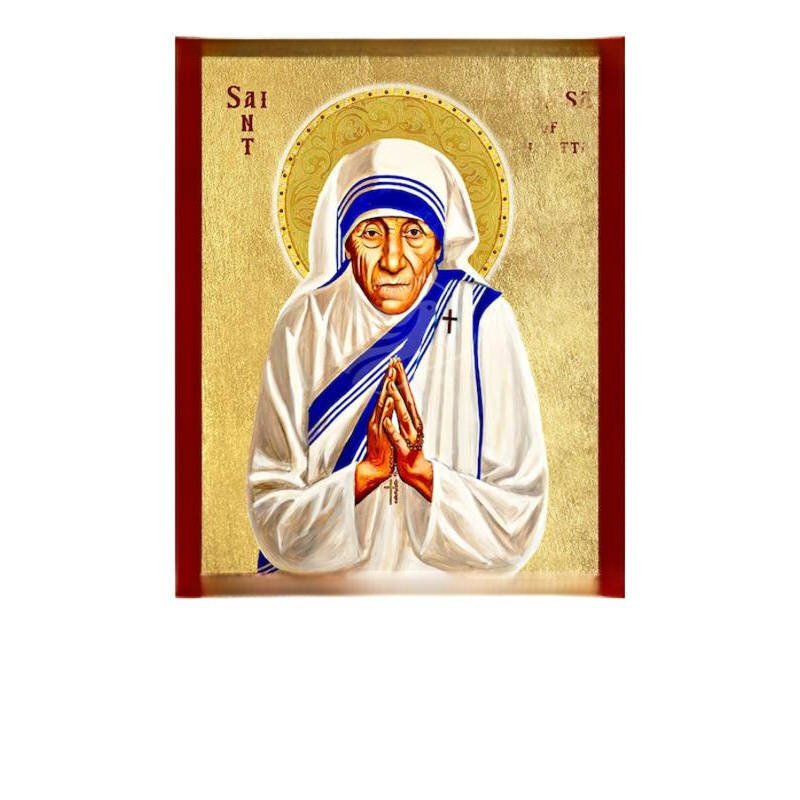 Εικόνα Ορθοδοξίας με περίγραμμα χρυσό σε ξύλο Φλαμουρίας  με  βάση Εικόνα Αγίας Τερέζας της Καλκούτας, Χειροποίητη Χριστιανική Εικόνα Αγίας Τερέζας, Κρεμαστή πλάκα Βυζαντινής Τέχνης, Χριστιανική Θρησκευτική Τέχνη Διάσταση 40x30 cm (15,8 x 11,8 ίντσες)INTR