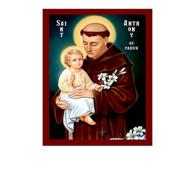 Εικόνα Ορθοδοξίας με περίγραμμα χρυσό σε ξύλο Φλαμουρίας  με  βάση Εικόνα Αγίου Αντωνίου της Πάδοβας, Χειροποίητη Χριστιανική Εικόνα του Αγίου Αντωνίου, Πλακέτα Βυζαντινής Τέχνης, Χριστιανική Θρησκευτική Τέχνη Διάσταση 40x30 cm (15,8 x 11,8 ίντσες)INTRAEK