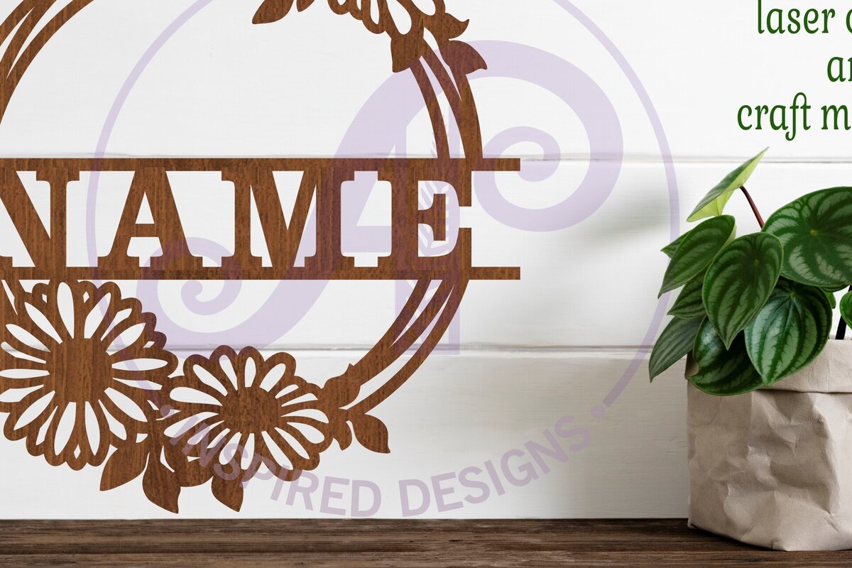 Intra απο ξύλο plywood 3mm-4mm πάχος - Σήμα ονόματος στεφάνι μαργαρίτας  Laser Cut Δίασταση 30x20 cm INTRAFABR-97820040