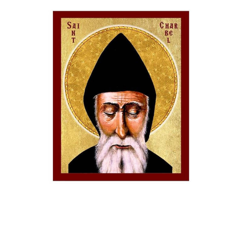 Εικόνα Ορθοδοξίας με περίγραμμα χρυσό σε ξύλο Φλαμουρίας  με  βάση Εικόνα Saint Sharbel Makhlouf, Χειροποίητη Χριστιανική Εικόνα του Saint Sharbel Makhlouf, Κρεμαστή πλάκα Βυζαντινής Τέχνης, Χριστιανική Θρησκευτική Τέχνη Διάσταση 45x35 cm (17,7 x 13,8 ίντ