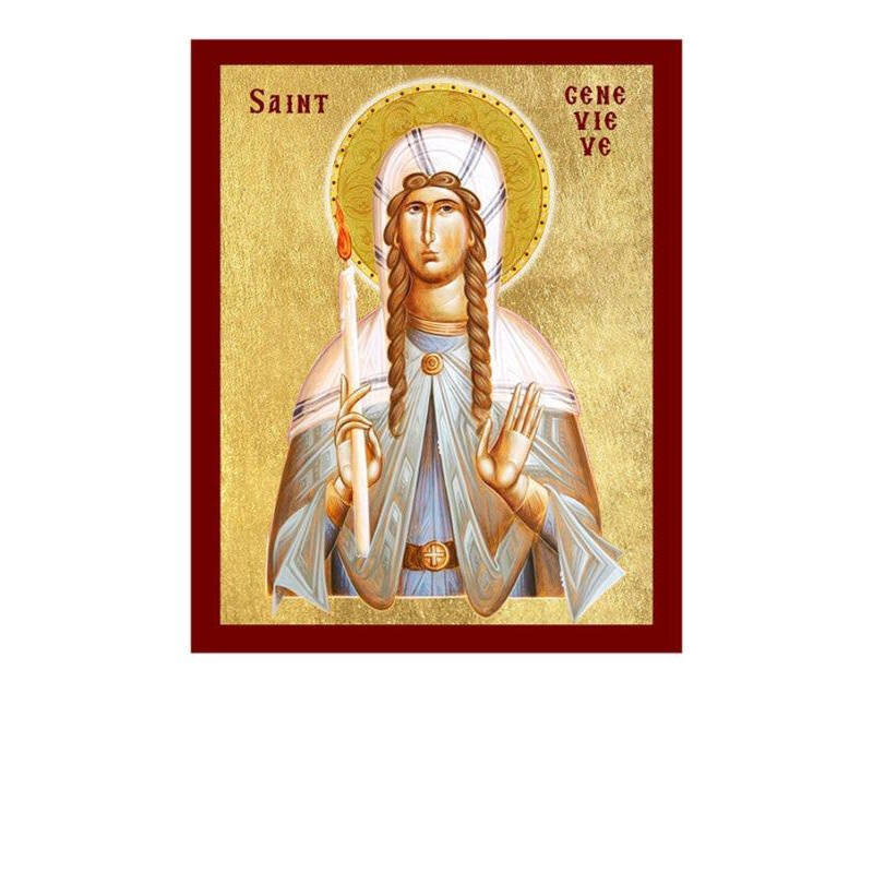 Εικόνα Ορθοδοξίας με περίγραμμα χρυσό σε ξύλο Φλαμουρίας  με  βάση Εικόνα Αγίας Ζενεβιέβ του Παρισιού, Χειροποίητη Χριστιανική Εικόνα Αγίας Ζενεβιέβ, Πλακέτα Βυζαντινής Τέχνης, Χριστιανική Θρησκευτική Τέχνη Διάσταση 40x30 cm (15,8 x 11,8 ίντσες)INTRAEK-43