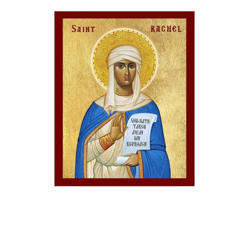 Εικόνα Ορθοδοξίας με περίγραμμα χρυσό σε ξύλο Φλαμουρίας  με  βάση Εικόνα Αγίας Ραχήλ η Δίκαιη, Χειροποίητη Εικόνα της Αγίας Ραχήλ της Δικαίου, Πλακέτα Βυζαντινής Τέχνης, Χριστιανική Θρησκευτική Τέχνη Διάσταση 40x30 cm (15,8 x 11,8 ίντσες)INTRAEK-43216723