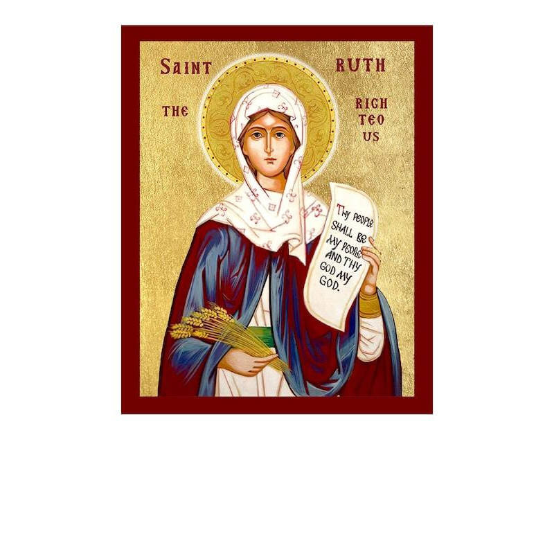 Εικόνα Ορθοδοξίας με περίγραμμα χρυσό σε ξύλο Φλαμουρίας  με  βάση Εικόνα της Αγίας Ρουθ της Παναγίας, Χειροποίητη Χριστιανική Εικόνα της Αγίας Ρουθ, Πλακέτα Βυζαντινής Τέχνης, Χριστιανική Θρησκευτική Τέχνη Διάσταση 45x35 cm (17,7 x 13,8 ίντσες) INTRAEK-5