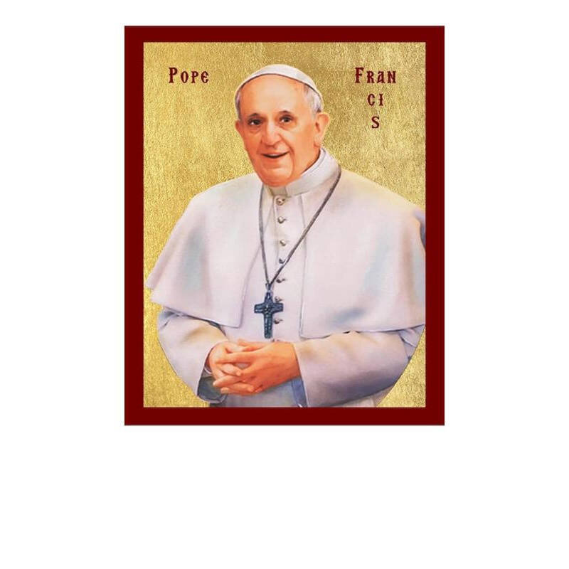 Εικόνα Ορθοδοξίας με περίγραμμα χρυσό σε ξύλο Φλαμουρίας  με  βάση Εικόνα Πάπα Φραγκίσκου, Χειροποίητη Χριστιανική Εικόνα του Αγίου Φραγκίσκου, Κρεμαστή πλάκα Βυζαντινής Τέχνης, Χριστιανική Θρησκευτική Τέχνη Διάσταση 45x35 cm (17,7 x 13,8 ίντσες) INTRAEK-