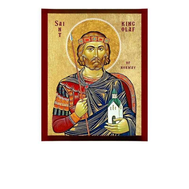 Εικόνα Ορθοδοξίας με περίγραμμα χρυσό σε ξύλο Φλαμουρίας  με  βάση Εικόνα Αγίου Βασιλιά Όλαφ, Χειροποίητη Θρησκευτική Εικόνα Αγίου Βασιλιά Όλαφ, Κρεμαστή πλάκα Βυζαντινής Τέχνης, Χριστιανική Θρησκευτική Τέχνη Διάσταση 45x35 cm (17,7 x 13,8 ίντσες) INTRAEK