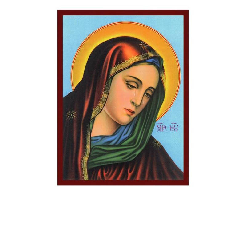 Εικόνα Ορθοδοξίας με περίγραμμα χρυσό σε ξύλο Φλαμουρίας  με  βάση Παναγία των Θλίψεων, Χειροποίητη Βυζαντινή εικόνα Παναγίας Τεθλιμμένης, Παναγία Θρησκευτική τέχνη επιτοίχια πλάκα, χριστιανικό δώρο Διάσταση 40x30 cm (15,8 x 11,8 ίντσες)INTRAEK-4321672379