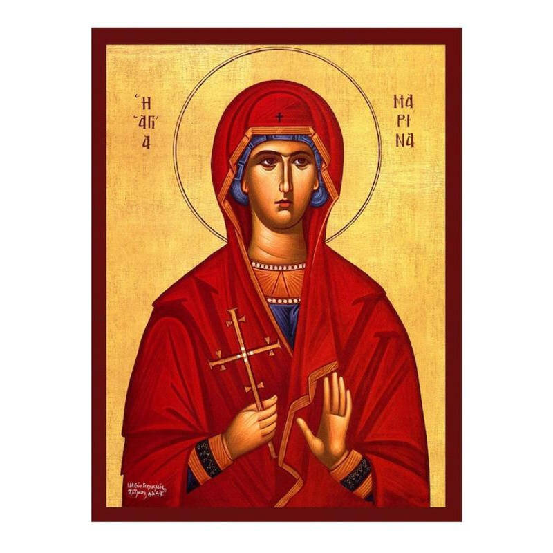 Εικόνα Ορθοδοξίας με περίγραμμα χρυσό σε ξύλο Φλαμουρίας  με  βάση Εικόνα Αγίας Μαρίνας, Χειροποίητη Βυζαντινή εικόνα Αγίας Μαρίνας, Πλακέτα θρησκευτικής τέχνης, Χριστιανικό δώρο Διάσταση 40x30 cm (15,8 x 11,8 ίντσες)INTRAEK-43216723769