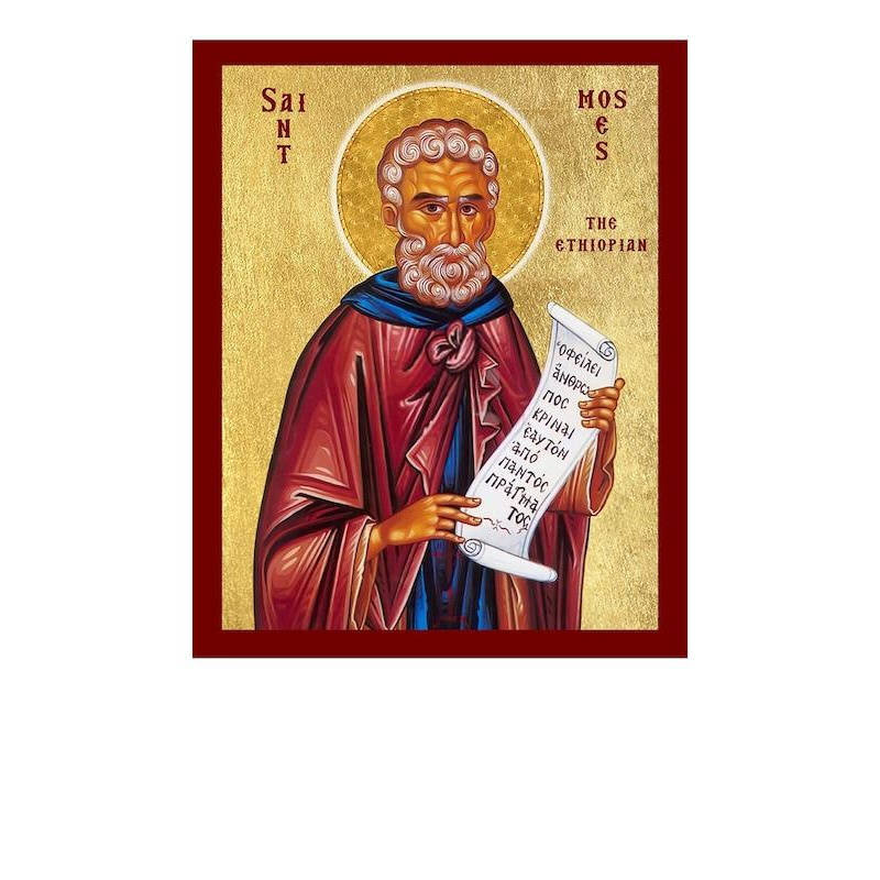 Εικόνα Ορθοδοξίας με περίγραμμα χρυσό σε ξύλο Φλαμουρίας  με  βάση Άγιος Μωυσής ο Αιθίοπας Εικόνα, Χειροποίητη Θρησκευτική Εικόνα του Αγίου Μωυσή, Κρεμαστή πλάκα Βυζαντινής Τέχνης, Χριστιανική Θρησκευτική Τέχνη Διάσταση 40x30 cm (15,8 x 11,8 ίντσες)INTRAE