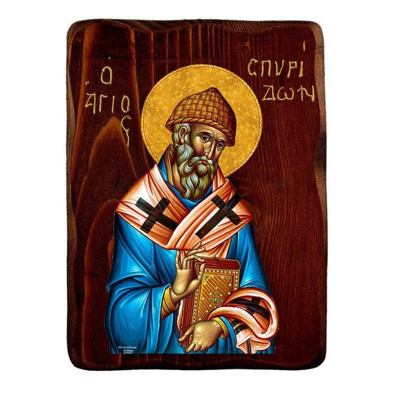 Εικόνα Ορθοδοξίας με περίγραμμα χρυσό σε ξύλο Φλαμουρίας  με  βάση Εικόνα Αγίου Σπυρίδωνα, Χειροποίητη ελληνική εικόνα του Αγίου Σπυρίδωνα, επιτοίχια πλάκα βυζαντινής τέχνης, θρησκευτικό δώρο, χριστιανική διακόσμηση Διάσταση 40x30 cm (15,8 x 11,8 ίντσες)I