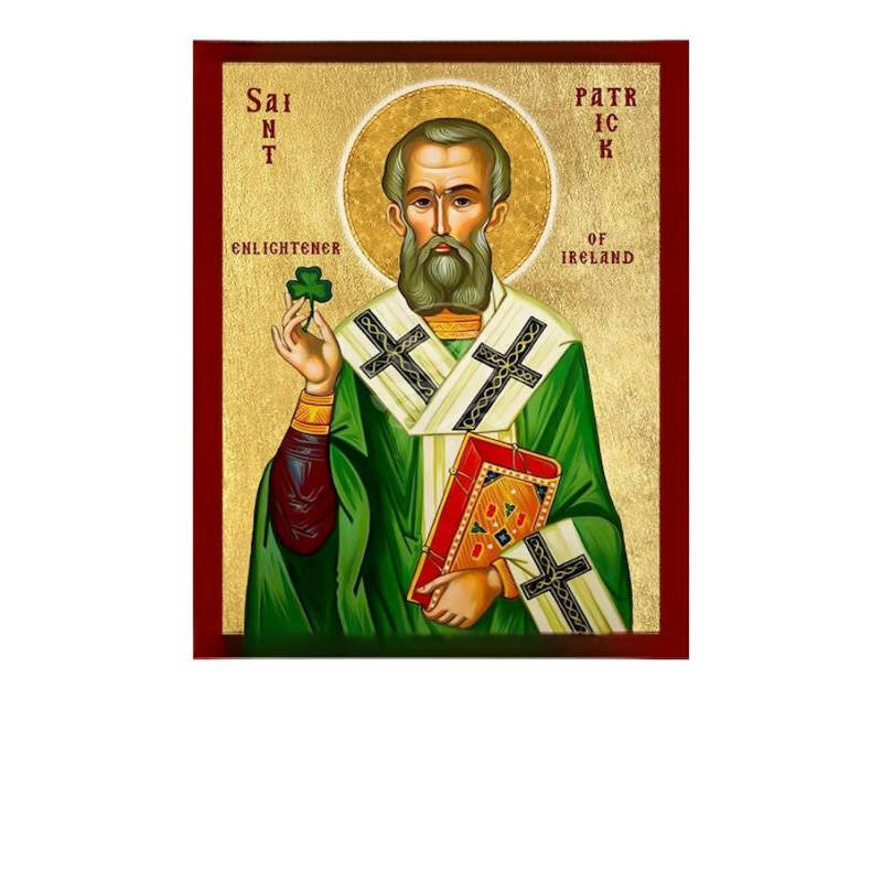 Εικόνα Ορθοδοξίας με περίγραμμα χρυσό σε ξύλο Φλαμουρίας  με  βάση Εικόνα Αγίου Πατρικίου της Ιρλανδίας, Χειροποίητη Θρησκευτική Εικόνα του Αγίου Πατρικίου, Κρεμαστή πλάκα Βυζαντινής Τέχνης, Χριστιανική Θρησκευτική Τέχνη Διάσταση 40x30 cm (15,8 x 11,8 ίντ