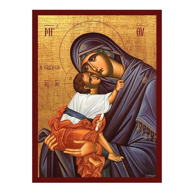 Εικόνα Ορθοδοξίας με περίγραμμα χρυσό σε ξύλο Φλαμουρίας  με  βάση Παναγία Η Ελεήμων Μητέρα Εικόνα, Χειροποίητη Ελληνική εικόνα της Παναγίας Ελεούσας, επιτοίχια βυζαντινή τέχνη, χριστιανικό δώρο Διάσταση 50x40 cm (19,7 x 15,8 ίντσες)  INTRAEK-654321672373