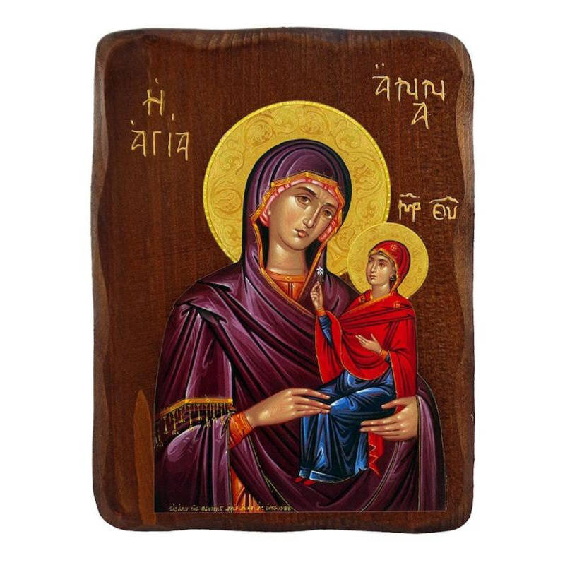 Εικόνα Ορθοδοξίας με περίγραμμα χρυσό σε ξύλο Φλαμουρίας  με  βάση Εικόνα Αγίας Άννας, Χειροποίητη ελληνορθόδοξη εικόνα της Αγίας Άννας, επιτοίχια πλάκα βυζαντινής τέχνης, θρησκευτικό δώρο, χριστιανική διακόσμηση Διάσταση 45x35 cm (17,7 x 13,8 ίντσες) INT