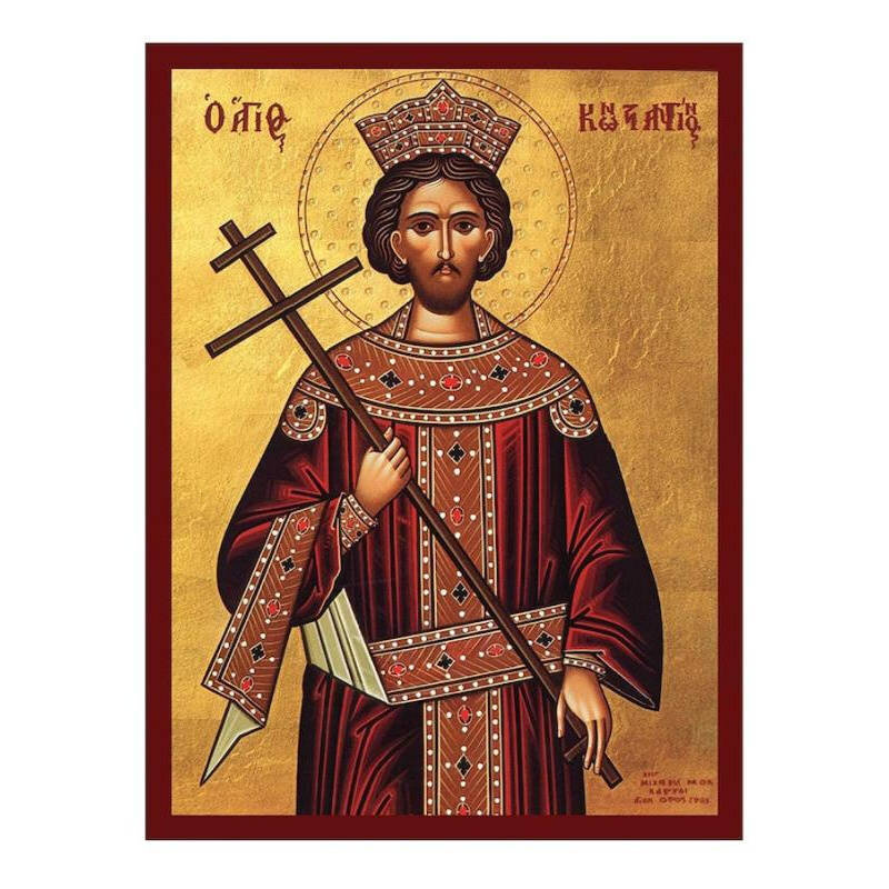Εικόνα Ορθοδοξίας με περίγραμμα χρυσό σε ξύλο Φλαμουρίας  με  βάση Εικόνα Αγίου Κωνσταντίνου, Χειροποίητη Βυζαντινή εικόνα Αγίου Κωνσταντίνου, Κρεμαστή πλάκα θρησκευτικής τέχνης, Χριστιανικό δώρο Διάσταση 50x40 cm (19,7 x 15,8 ίντσες)  INTRAEK-65432167241