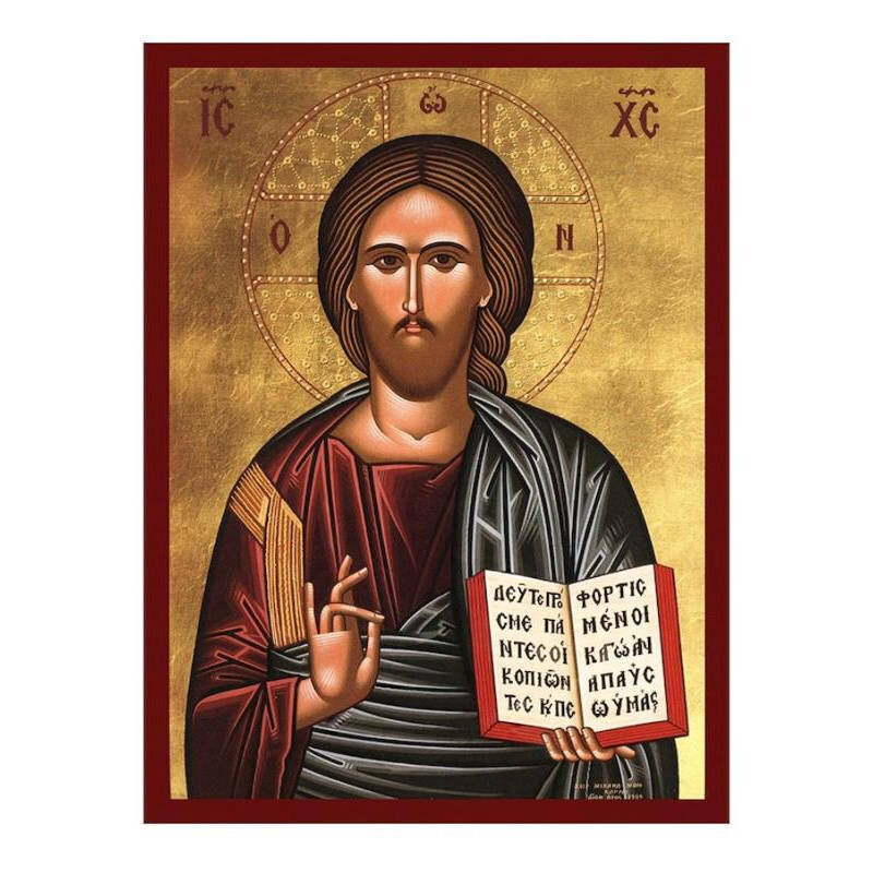 Εικόνα Ορθοδοξίας με περίγραμμα χρυσό σε ξύλο Φλαμουρίας  με  βάση Εικόνα Ευλογίας Ιησού Χριστού, Χειροποίητη Ελληνική Ορθόδοξη εικόνα του Ιησού Χριστού, Κρεμαστή πλάκα βυζαντινής τέχνης, ορθόδοξη εικόνα Διάσταση 50x40 cm (19,7 x 15,8 ίντσες)  INTRAEK-654