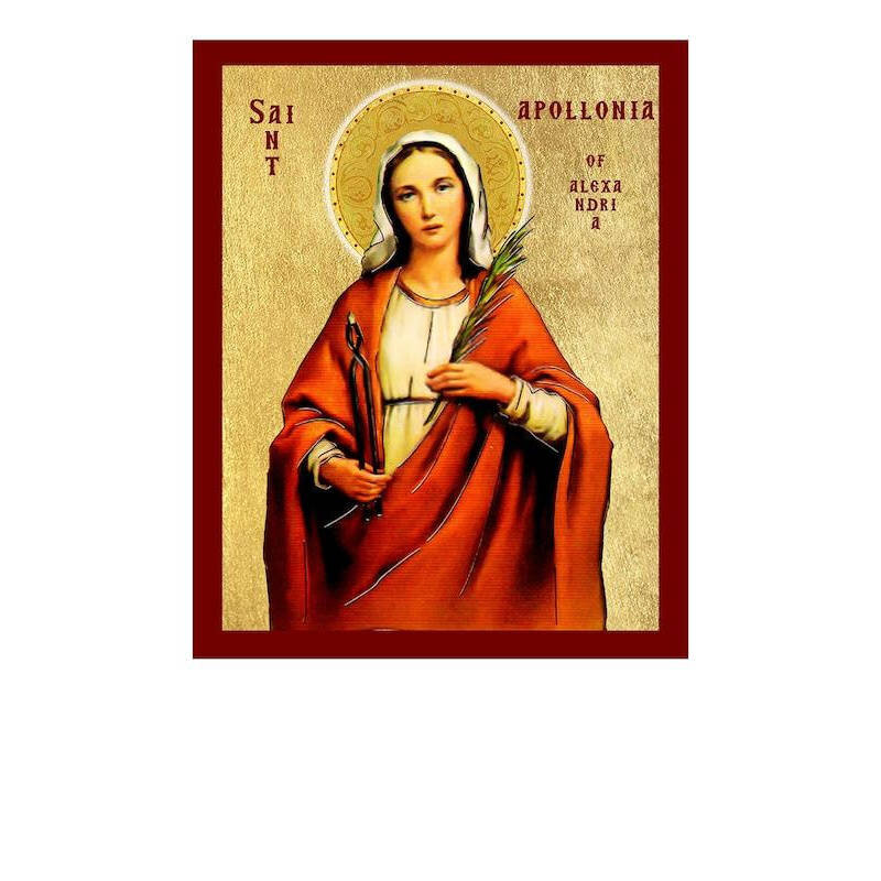 Εικόνα Ορθοδοξίας με περίγραμμα χρυσό σε ξύλο Φλαμουρίας  με  βάση Εικόνα Αγίας Απολλωνίας Στρασβούργου, Χειροποίητη Χριστιανική Εικόνα Αγίας Απολλωνίας, Κρεμαστή πλάκα Βυζαντινής Τέχνης, Χριστιανική Θρησκευτική Τέχνη Διάσταση 40x30 cm (15,8 x 11,8 ίντσες