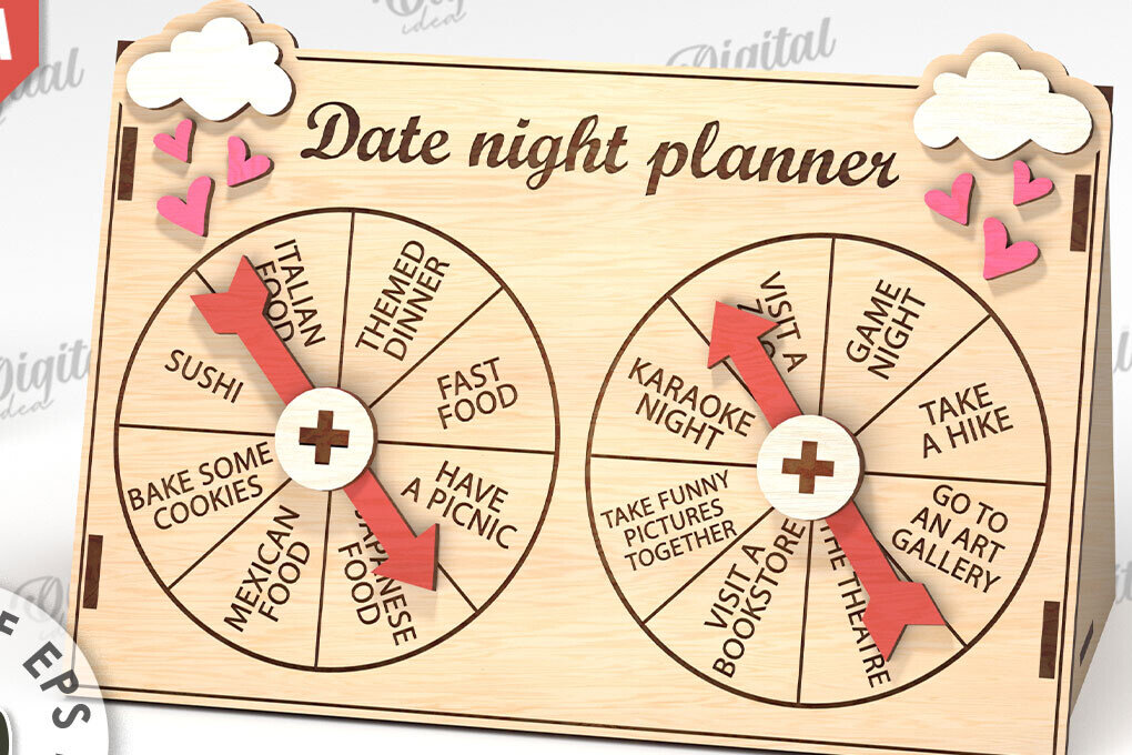 Intra απο ξύλο plywood 3mm-4mm πάχος - Date Night Spinner Planner Laser Cut Δίασταση 30x20 cm INTRAFABR-112022609