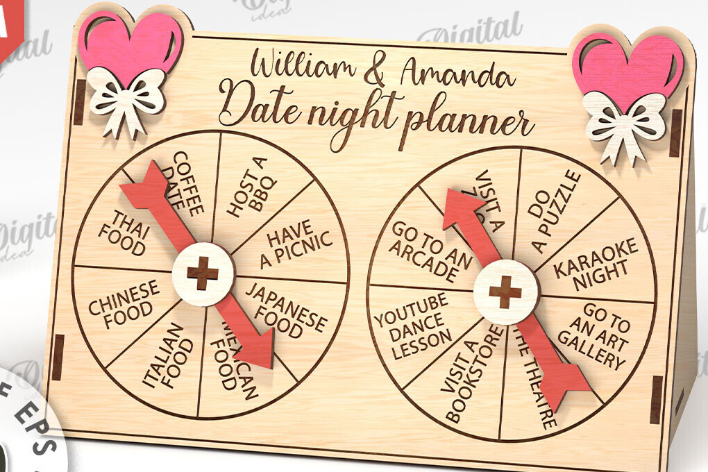 Intra απο ξύλο plywood 3mm-4mm πάχος - Date Night Spinner Planner Laser Cut Δίασταση 30x20 cm INTRAFABR-112022696
