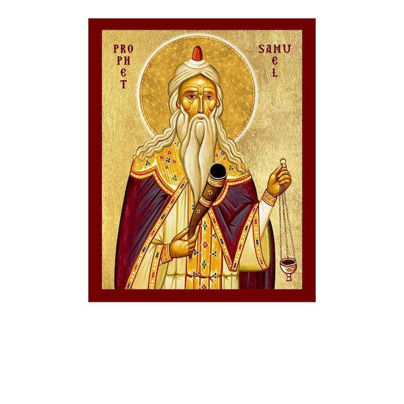 Εικόνα Ορθοδοξίας με περίγραμμα χρυσό σε ξύλο Φλαμουρίας  με  βάση Εικόνα Προφήτη Σαμουήλ, Χειροποίητη Χριστιανική Εικόνα του Προφήτη Σαμουήλ, Κρεμαστή πλάκα Βυζαντινής Τέχνης, Χριστιανική Θρησκευτική Τέχνη Διάσταση 40x30 cm (15,8 x 11,8 ίντσες)INTRAEK-43