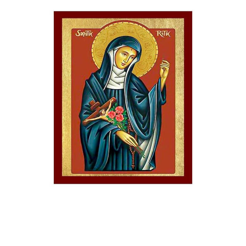 Εικόνα Ορθοδοξίας με περίγραμμα χρυσό σε ξύλο Φλαμουρίας  με  βάση Εικόνα Santa Rita, Χειροποίητη Καθολική Εικόνα της Santa Rita, Κρεμαστή πλάκα Βυζαντινής Τέχνης, Χριστιανική Θρησκευτική Τέχνη Διάσταση 40x30 cm (15,8 x 11,8 ίντσες)INTRAEK-43216723689