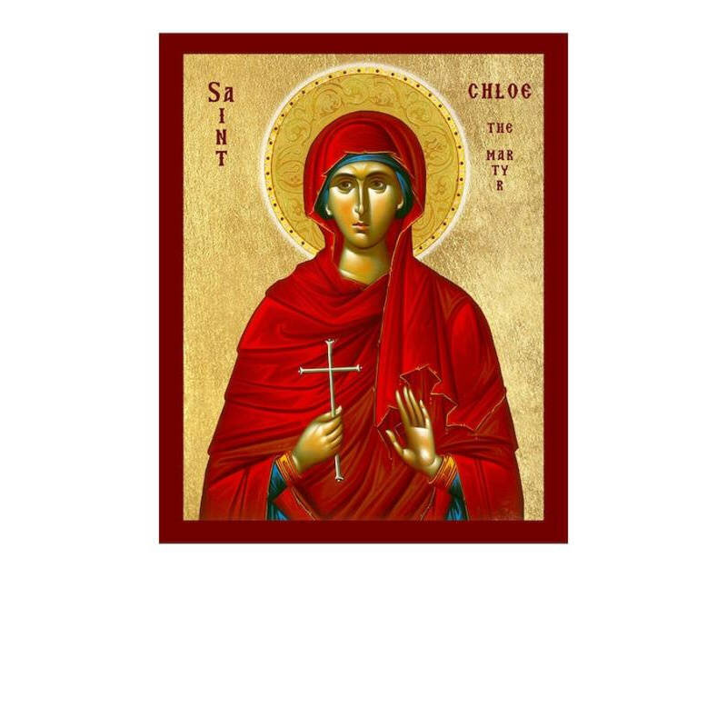 Εικόνα Ορθοδοξίας με περίγραμμα χρυσό σε ξύλο Φλαμουρίας  με  βάση Εικόνα Αγίας Χλόης, Χειροποίητη Θρησκευτική Εικόνα Αγίας Χλόης, Κρεμαστή πλάκα Βυζαντινής Τέχνης, Χριστιανική Θρησκευτική Τέχνη Διάσταση 50x40 cm (19,7 x 15,8 ίντσες)  INTRAEK-654321672368