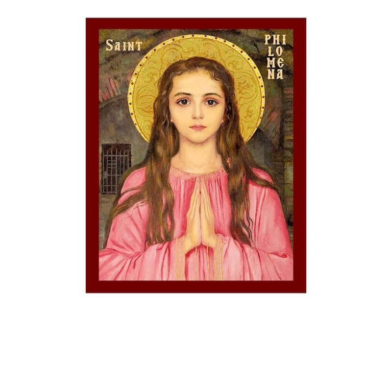 Εικόνα Ορθοδοξίας με περίγραμμα χρυσό σε ξύλο Φλαμουρίας  με  βάση Εικόνα Αγίας Φιλομένης, Χειροποίητη Καθολική Εικόνα Αγίας Φιλομένης, Επιτοίχια Πλακέτα Βυζαντινής Τέχνης, Χριστιανική Θρησκευτική Τέχνη Διάσταση 40x30 cm (15,8 x 11,8 ίντσες)INTRAEK-432167
