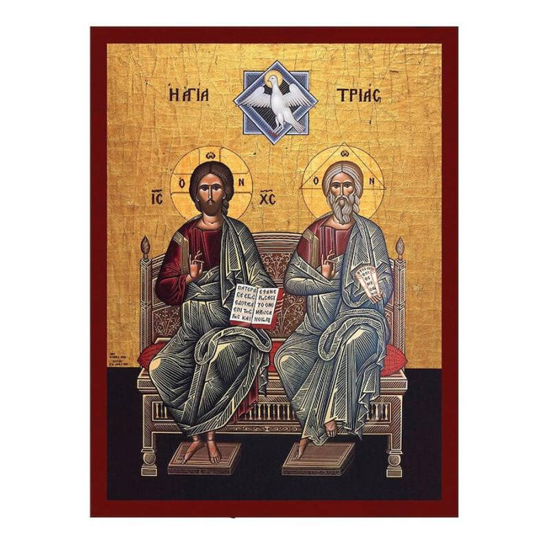 Εικόνα Ορθοδοξίας με περίγραμμα χρυσό σε ξύλο Φλαμουρίας  με  βάση Ιησούς Χριστός Η εικόνα της Αγίας Τριάδας, Χειροποίητη Ελληνορθόδοξη εικόνα του Ιησού Χριστού, Κρεμαστή πλάκα βυζαντινής τέχνης, χριστιανική τέχνη Διάσταση 45x35 cm (17,7 x 13,8 ίντσες) IN