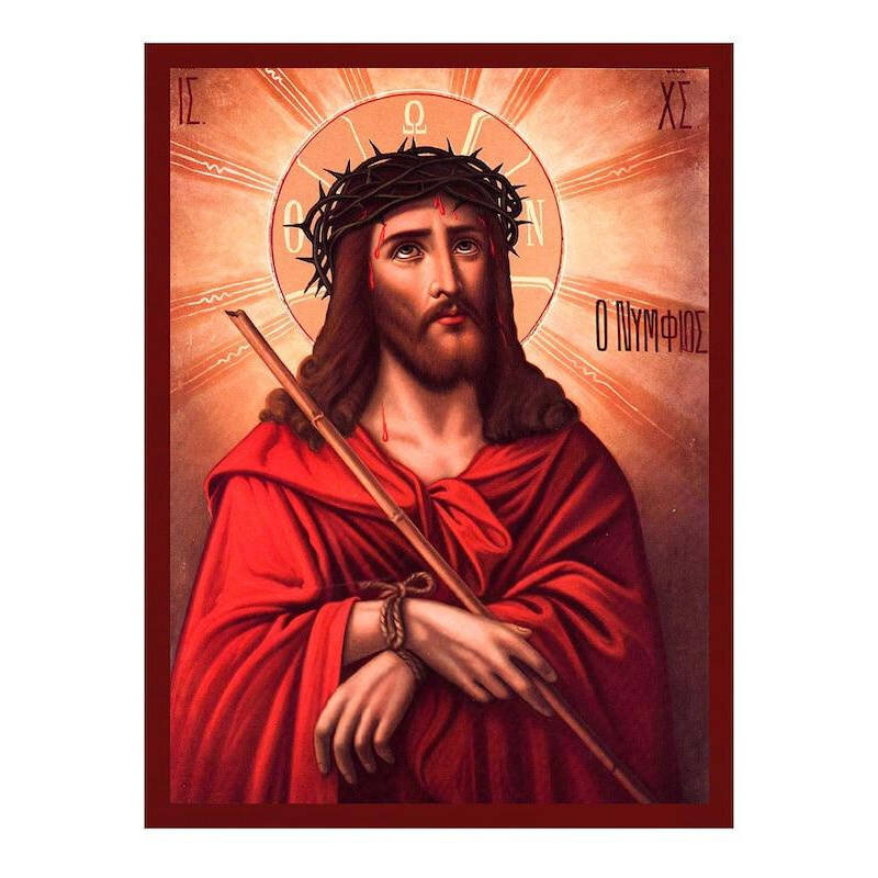 Εικόνα Ορθοδοξίας με περίγραμμα χρυσό σε ξύλο Φλαμουρίας  με  βάση Εικόνα Ιησούς Χριστός ο Νυμφίος, Χειροποίητη ελληνορθόδοξη εικόνα του Ιησού Χριστού, επιτοίχια πλάκα βυζαντινής τέχνης, ορθόδοξη τέχνη Διάσταση 45x35 cm (17,7 x 13,8 ίντσες) INTRAEK-543216