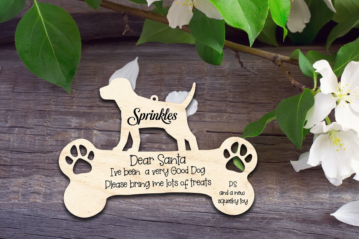 Σετ των 3 Intra απο ξύλο plywood 3mm-4mm πάχος - Αγαπητέ Χριστουγεννιάτικο στολίδι για σκύλους Άγιου Βασίλη Δίασταση 6x6 cm INTRAFABR-34352536