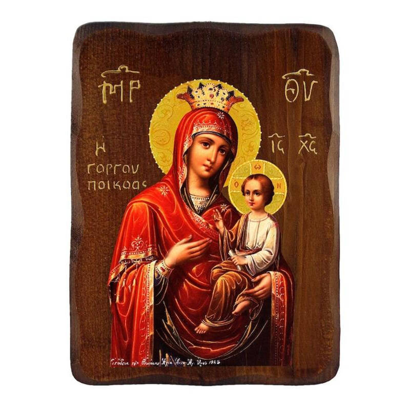 Εικόνα Ορθοδοξίας με περίγραμμα χρυσό σε ξύλο Φλαμουρίας  με  βάση Παναγία Παναγία Γρήγορη εικόνα, Χειροποίητη Ξύλινη εικόνα της Παναγίας Γοργοϋπηκόου, τοίχος βυζαντινής τέχνης, θρησκευτικό δώρο, χριστιανική διακόσμηση Διάσταση 50x40 cm (19,7 x 15,8 ίντσε