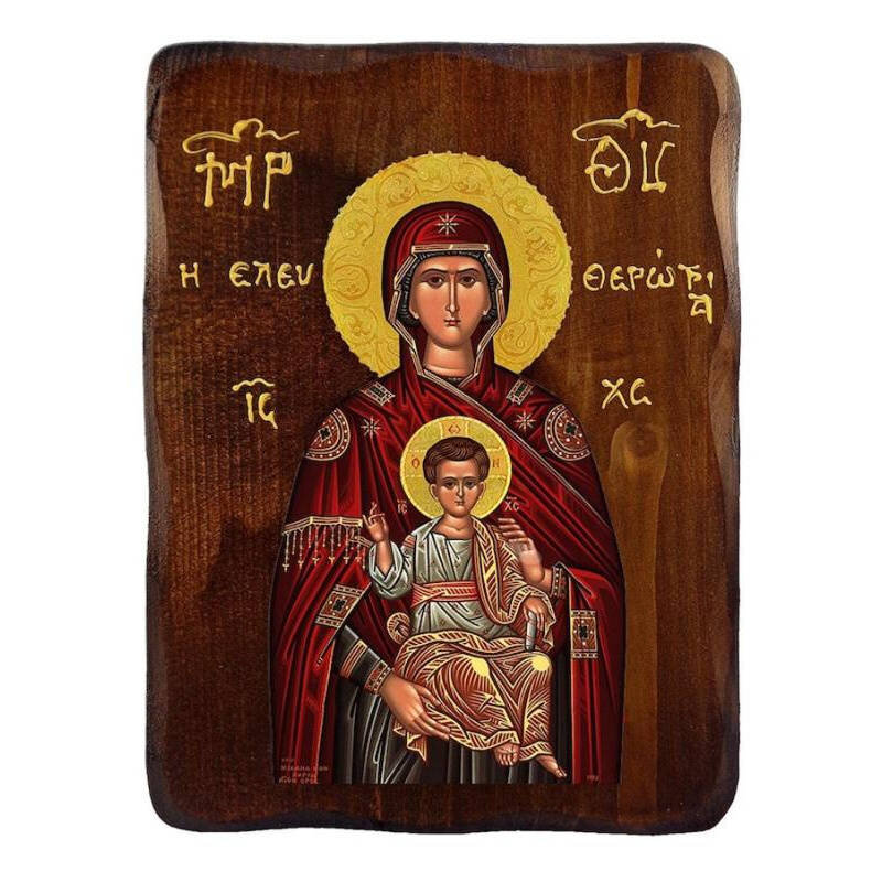 Εικόνα Ορθοδοξίας με περίγραμμα χρυσό σε ξύλο Φλαμουρίας  με  βάση Παναγία Παναγία Θεοτόκος Εικόνα, Χειροποίητη Ξύλινη εικόνα Παναγίας Ελευθερώτριας, Βυζαντινή τέχνη τοίχος, θρησκευτικό δώρο, χριστιανική διακόσμηση Διάσταση 50x40 cm (19,7 x 15,8 ίντσες)