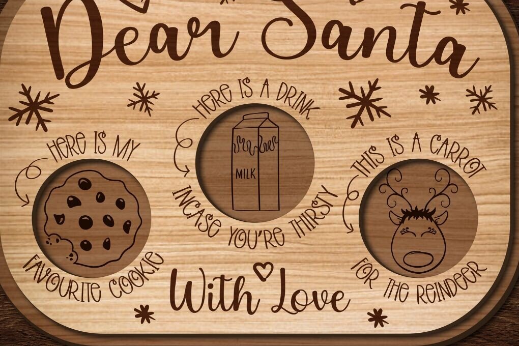 Σετ των 2 Intra απο ξύλο plywood 3mm-4mm πάχος - Αγαπητέ Santa Tray Cut Laser Δίασταση 15x15 cm INTRAFABR-105129720