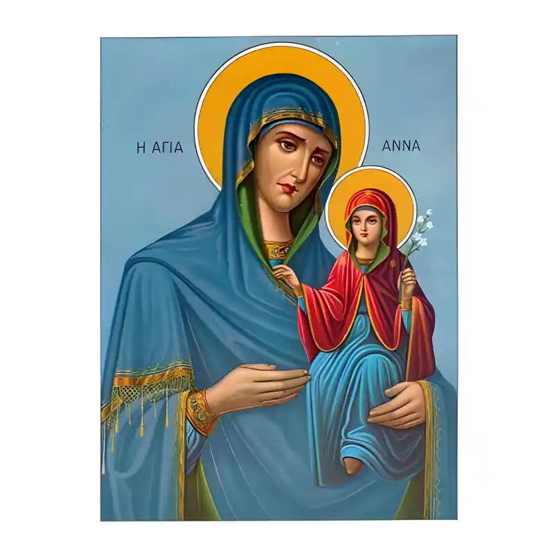 Σετ των 2 Εικόνα Ορθοδοξίας με περίγραμμα χρυσό σε ξύλο Φλαμουρίας  με  βάση Εικόνα Αγία Άννα με Παναγία Χειροποίητη Ελληνορθόδοξη , Κρεμαστή πλάκα βυζαντινής τέχνης, χριστιανική τέχνη Διάσταση 10x7 cm (3,9 x 2,8 ίντσες) INTRAEK-670678