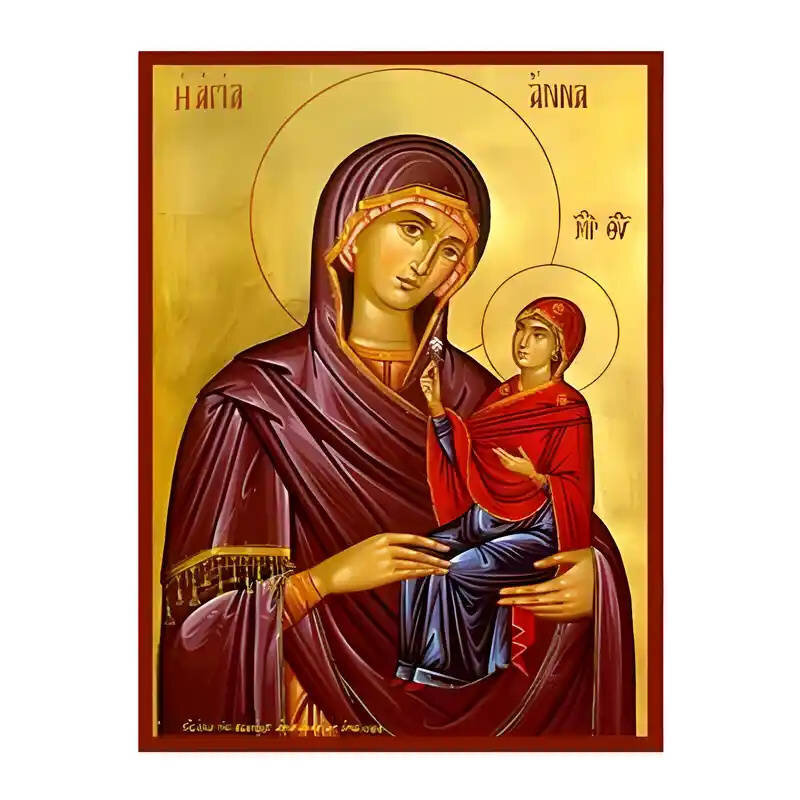 Σετ των 2 Εικόνα Ορθοδοξίας με περίγραμμα χρυσό σε ξύλο Φλαμουρίας  με  βάση Εικόνα Αγία Άννα με Παναγία Χειροποίητη Ελληνορθόδοξη , Κρεμαστή πλάκα βυζαντινής τέχνης, χριστιανική τέχνη Διάσταση 10x7 cm (3,9 x 2,8 ίντσες) INTRAEK-670679