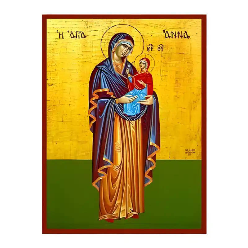 Σετ των 2 Εικόνα Ορθοδοξίας με περίγραμμα χρυσό σε ξύλο Φλαμουρίας  με  βάση Εικόνα Αγία Άννα με Παναγία Χειροποίητη Ελληνορθόδοξη , Κρεμαστή πλάκα βυζαντινής τέχνης, χριστιανική τέχνη Διάσταση 10x7 cm (3,9 x 2,8 ίντσες) INTRAEK-670681