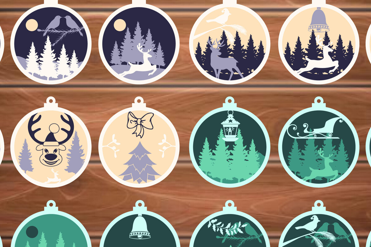 Σετ των 2 Intra απο ξύλο plywood 3mm-4mm πάχος - Διακόσμηση Χριστουγεννιάτικη  3D  Δίασταση 15x15 cm INTRAFABR-18175476