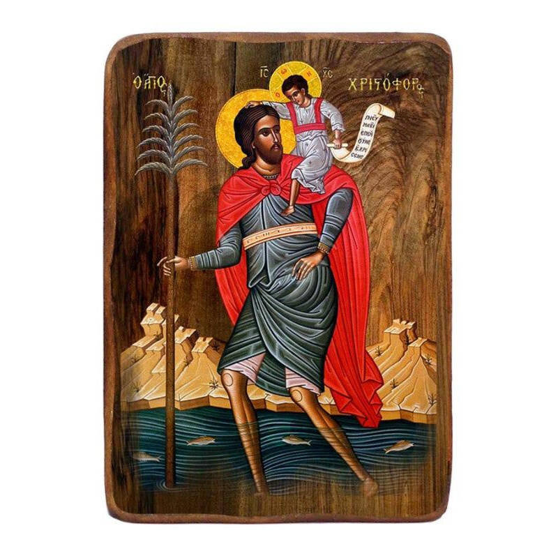 Εικόνα Ορθοδοξίας με περίγραμμα χρυσό σε ξύλο Φλαμουρίας  με  βάση Μπομπονιέρα Βάπτισης Άγιος Χριστόφορος Σετ 20 τεμαχίων, Εικόνα Βάπτισης, Χειροποίητη Βυζαντινή εικόνα Bomboniera 9x6cm, Χριστιανικό Δώρο Διάσταση 45x35 cm (17,7 x 13,8 ίντσες) INTRAEK-5432