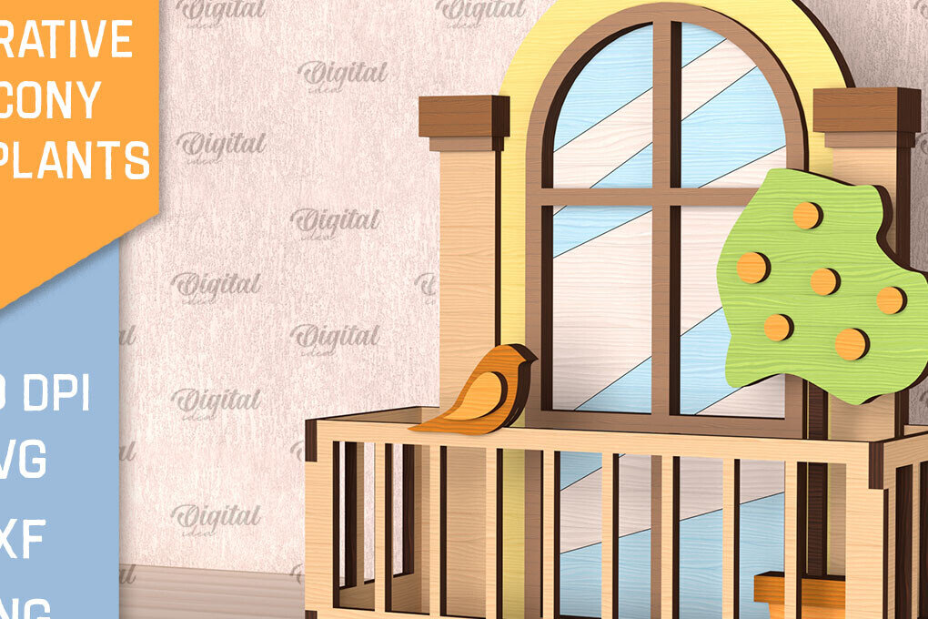 Intra απο ξύλο plywood 3mm-4mm πάχος - Διακοσμητικό Μπαλκόνι με Φυτά Κοπή Laser Δίασταση 30x20 cm INTRAFABR-102990162