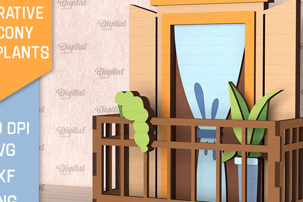 Intra απο ξύλο plywood 3mm-4mm πάχος - Διακοσμητικό Μπαλκόνι με Φυτά Κοπή Laser Δίασταση 30x20 cm INTRAFABR-102990191