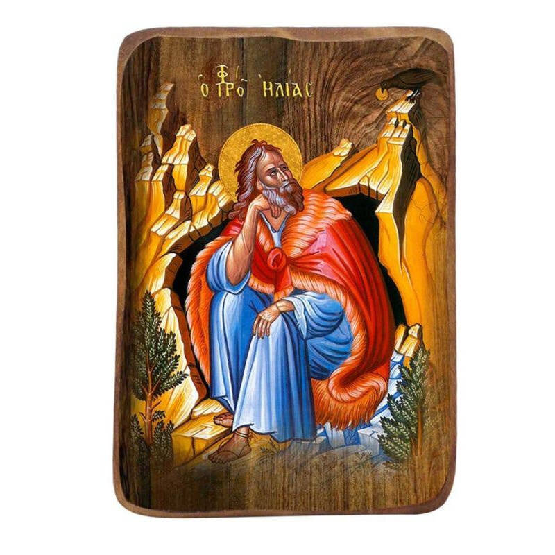 Εικόνα Ορθοδοξίας με περίγραμμα χρυσό σε ξύλο Φλαμουρίας  με  βάση Μπομπονιέρα Βάπτισης Προφήτης Ηλίας Σετ 20 τεμαχίων, Εικόνα Βάπτισης, Χειροποίητη Βυζαντινή εικόνα Bomboniera 9x6cm, Χριστιανικό Δώρο Διάσταση 45x35 cm (17,7 x 13,8 ίντσες) INTRAEK-5432167