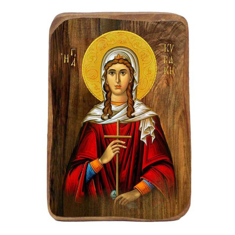 Εικόνα Ορθοδοξίας με περίγραμμα χρυσό σε ξύλο Φλαμουρίας  με  βάση Μπομπονιέρα Βάπτισης Αγίας Κυριάκας Σετ 20 τεμαχίων, Εικόνα Βάπτισης, Μπομπονιέρα Χειροποίητη Βυζαντινή εικόνα 9x6cm, Χριστιανικό Δώρο Διάσταση 45x35 cm (17,7 x 13,8 ίντσες) INTRAEK-543216