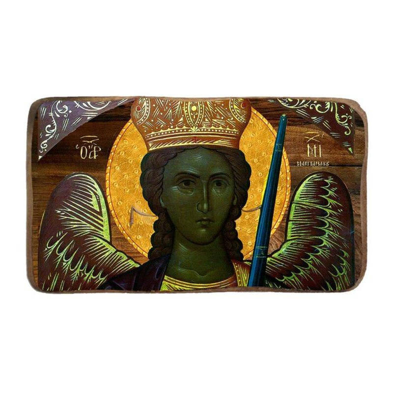 Εικόνα Ορθοδοξίας με περίγραμμα χρυσό σε ξύλο Φλαμουρίας  με  βάση Μπομπονιέρα Βάπτισης Αρχάγγελος Μιχαήλ της Μανταντόνας Σετ 20 τεμαχίων, Εικόνα Βάπτισης, Χειροποίητη Βυζαντινή εικόνα Bomboniera 9x6cm, Χριστιανικό Δώρο Διάσταση 45x35 cm (17,7 x 13,8 ίντσ