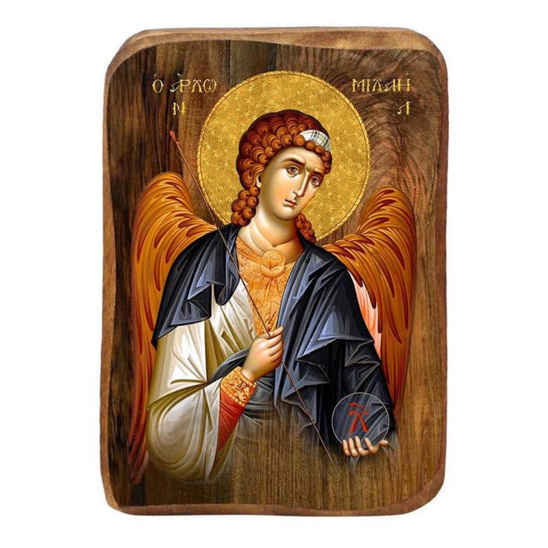 Εικόνα Ορθοδοξίας με περίγραμμα χρυσό σε ξύλο Φλαμουρίας  με  βάση Μπομπονιέρα Βάπτισης Αρχάγγελος Μιχαήλ Σετ 20 τεμαχίων, Εικόνα Βάπτισης, Χειροποίητη Βυζαντινή εικόνα Bomboniera 9x6cm, Χριστιανικό Δώρο Διάσταση 45x35 cm (17,7 x 13,8 ίντσες) INTRAEK-5432