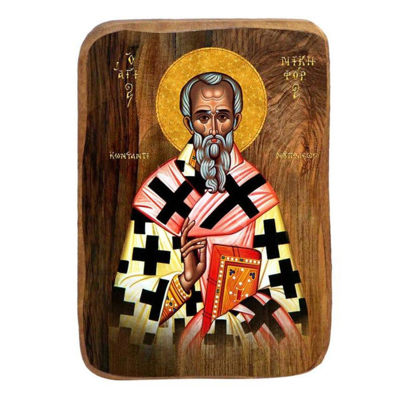 Εικόνα Ορθοδοξίας με περίγραμμα χρυσό σε ξύλο Φλαμουρίας  με  βάση Μπομπονιέρα Βάπτισης Αγίου Νικηφόρου Σετ 20 τεμαχίων, Εικόνα Βάπτισης, Μπομπονιέρα Χειροποίητη Βυζαντινή εικόνα 9x6cm, Χριστιανικό Δώρο Διάσταση 45x35 cm (17,7 x 13,8 ίντσες) INTRAEK-54321