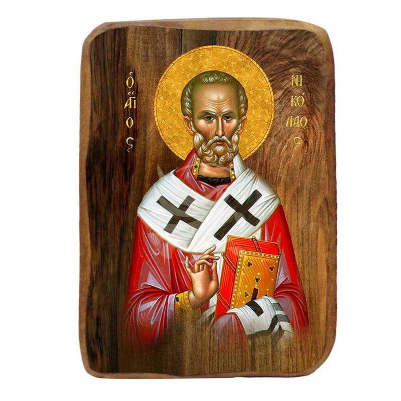 Εικόνα Ορθοδοξίας με περίγραμμα χρυσό σε ξύλο Φλαμουρίας  με  βάση Μπομπονιέρα Βάπτισης Αγίου Νικολάου Σετ 20 τεμαχίων, Εικόνα Βάπτισης, Χειροποίητη Βυζαντινή εικόνα Bomboniera 9x6cm, Χριστιανικό Δώρο Διάσταση 45x35 cm (17,7 x 13,8 ίντσες) INTRAEK-5432167