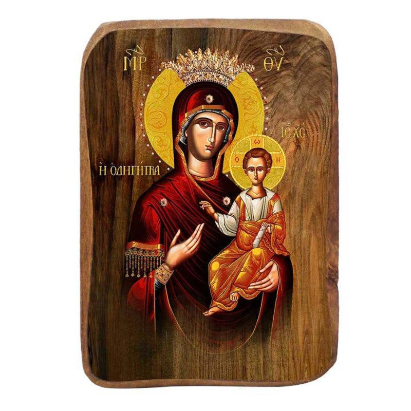 Εικόνα Ορθοδοξίας με περίγραμμα χρυσό σε ξύλο Φλαμουρίας  με  βάση Μπομπονιέρα βάπτισης Παναγία Οδηγός Σετ 20 τεμαχίων, Εικόνα Βάπτισης, Bomboniera Χειροποίητη Βυζαντινή εικόνα 9x6cm, Χριστιανικό Δώρο Διάσταση 45x35 cm (17,7 x 13,8 ίντσες) INTRAEK-5432167