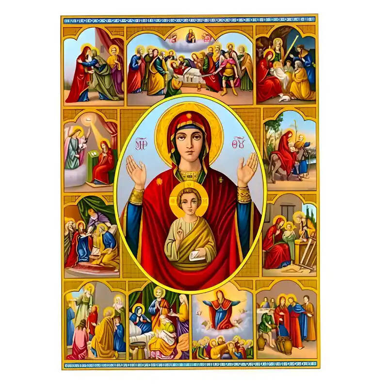 Σετ των 2 Εικόνα Ορθοδοξίας με περίγραμμα χρυσό σε ξύλο Φλαμουρίας  με  βάση Εικόνα Παναγία με Χριστό, ο Βίος Χειροποίητη Ελληνορθόδοξη , Κρεμαστή πλάκα βυζαντινής τέχνης, χριστιανική τέχνη Διάσταση 10x7 cm (3,9 x 2,8 ίντσες) INTRAEK-670800