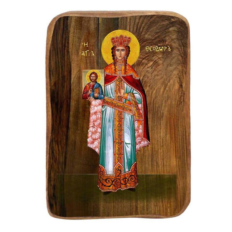 Εικόνα Ορθοδοξίας με περίγραμμα χρυσό σε ξύλο Φλαμουρίας  με  βάση Μπομπονιέρα Βάπτισης Αγίας Θεοδώρας Σετ 20 τεμαχίων, Εικόνα Βάπτισης, Μπομπονιέρα Χειροποίητη Βυζαντινή εικόνα 9x6cm, Χριστιανικό Δώρο Διάσταση 45x35 cm (17,7 x 13,8 ίντσες) INTRAEK-543216