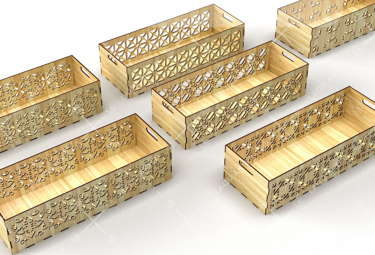 Σετ των 2 Intra απο ξύλο plywood 3mm-4mm πάχος - Διακοσμητικά κουτιά Laser Cut Bundle 01 Δίασταση 15x15 cm INTRAFABR-116835176