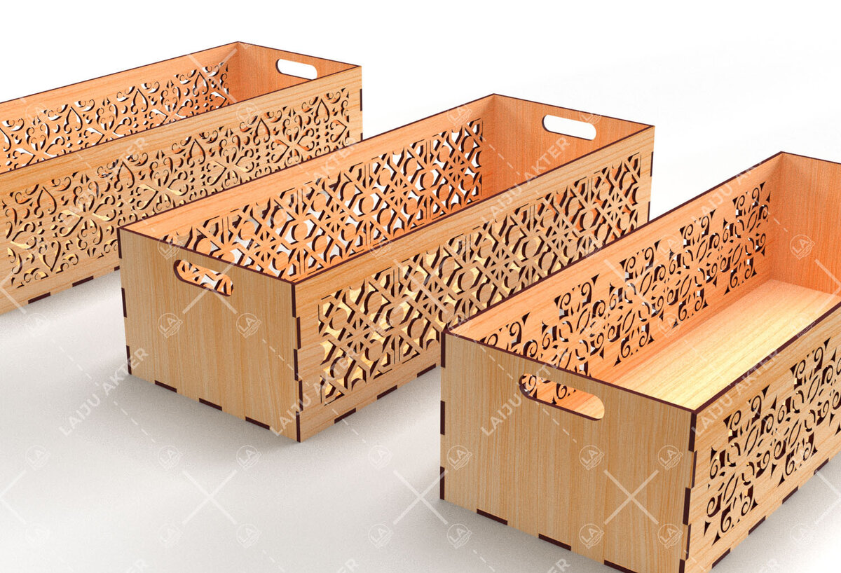 Σετ των 2 Intra απο ξύλο plywood 3mm-4mm πάχος - Διακοσμητικά κουτιά Δέσμη κοπής με λέιζερ Δίασταση 15x15 cm INTRAFABR-116835655